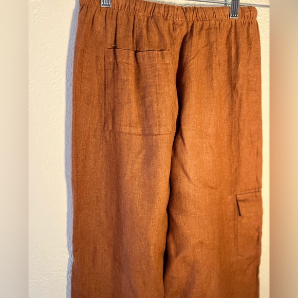 Chico's Womens Cargo Cropped Pants Size 0 Burnt Orange Linen Casual Lagenlook - Picture 5 of 6